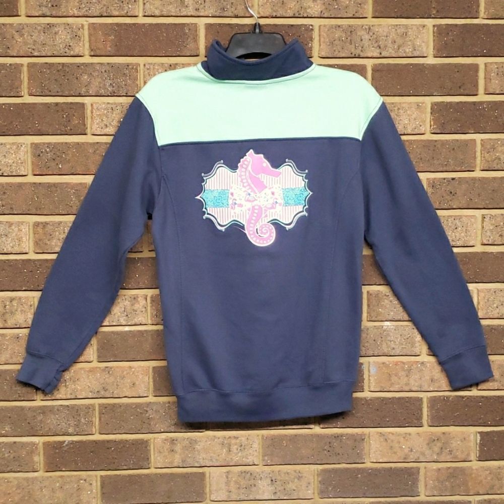 Royce Seahorse Half Zipper Pullover Youth XL Navy Blue Teal Pink Southern NEW